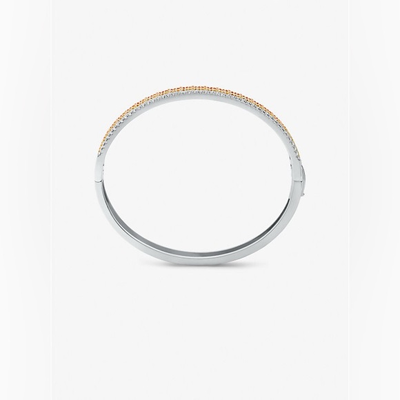 NWT | Michael Kors | Precious Metal-Plated Sterling Silver Pavé Logo Bangle - Picture 3 of 9